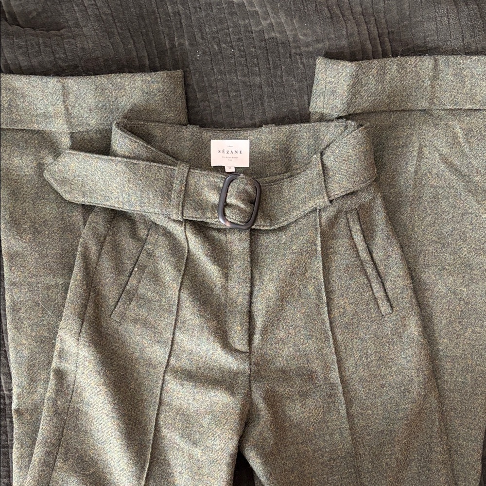 Sezane Green Belted Trousers
